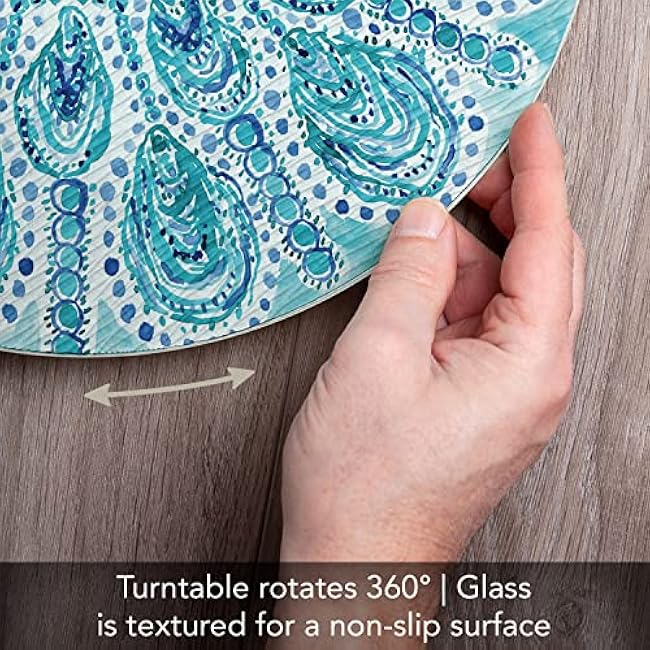 Ocean Fantasy 4mm Tempered Glass Lazy Susan Turntable 13 Round Cake Plate, Pizza Stand, Condiment Caddy