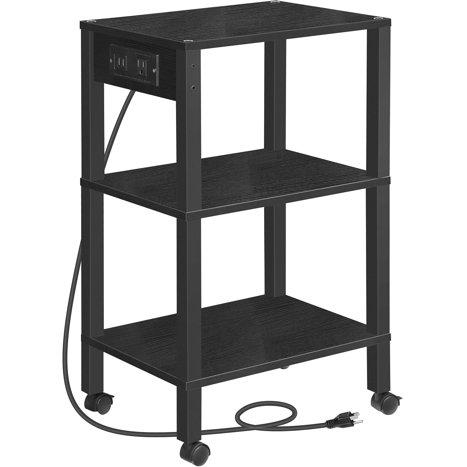 HOOBRO 3-Tier Printer Stand with Charging Station, Under Desk Printer Table, Printer Cart with Storage Shelves, Shelf for Small Spaces, for Home