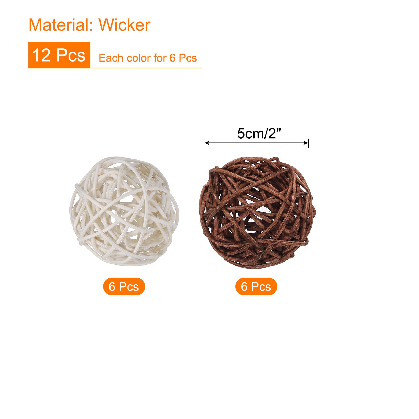 Uxcell Set of 12 Pcs Wicker Rattan Balls 2 Inch Rattan Decorative Balls for Centerpiece Bowls Vase Fillers Home Decor Brown,White - Image 2