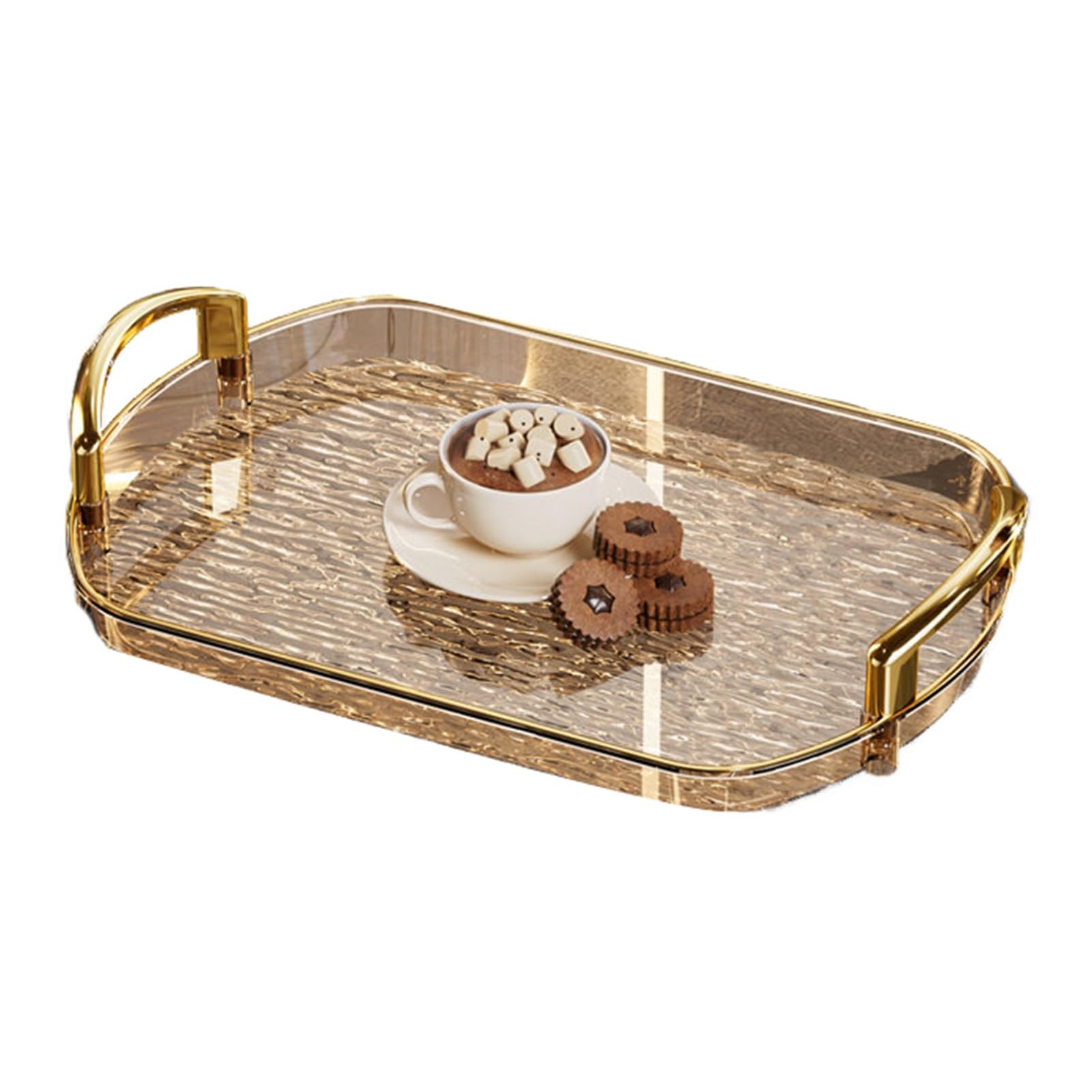 Xcsdew Color2 Pet Tray,Transparent Household,Rectangular Decorative Storage Box,Gold-Plated Handle,Suitable For Coffee Shops(,36X24x6.6cm)