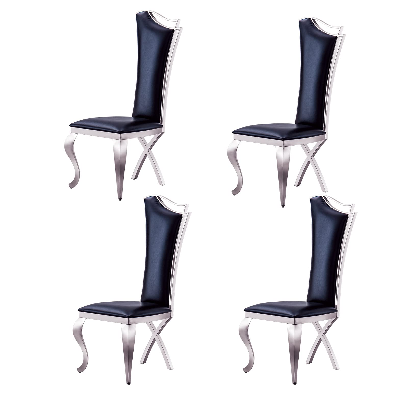 Gnrolaz Luxury Dining Chair PU Leather Upholstered Dining Chairs Set of 4,Highback Dining Chair with High Glossy Metal Legs,Armless Side Chair for