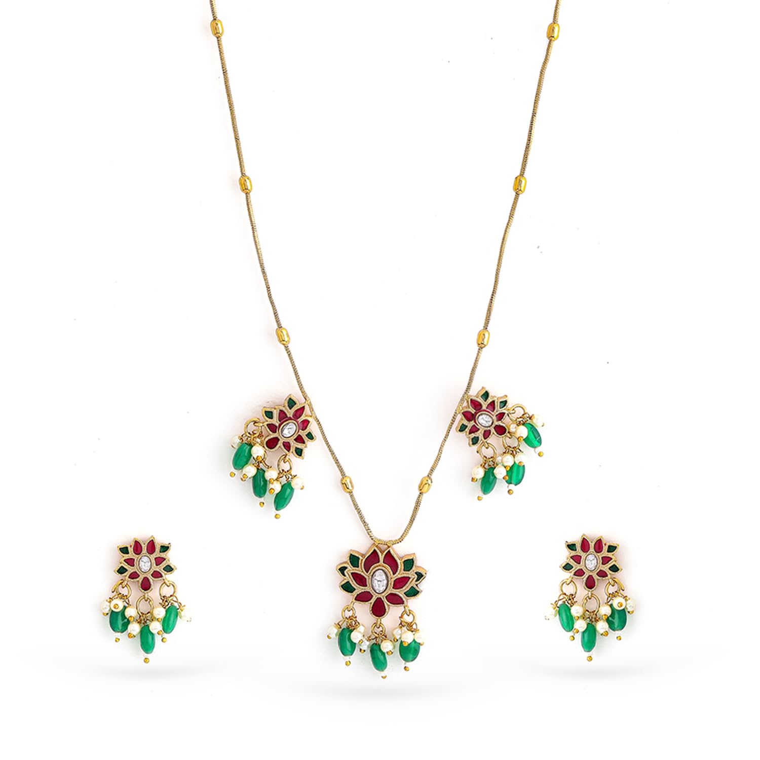 Rubans Necklace Set Gold Plated Traditional Stylish Floral Theme Jewellery Gift for Women & Girls - Image 7