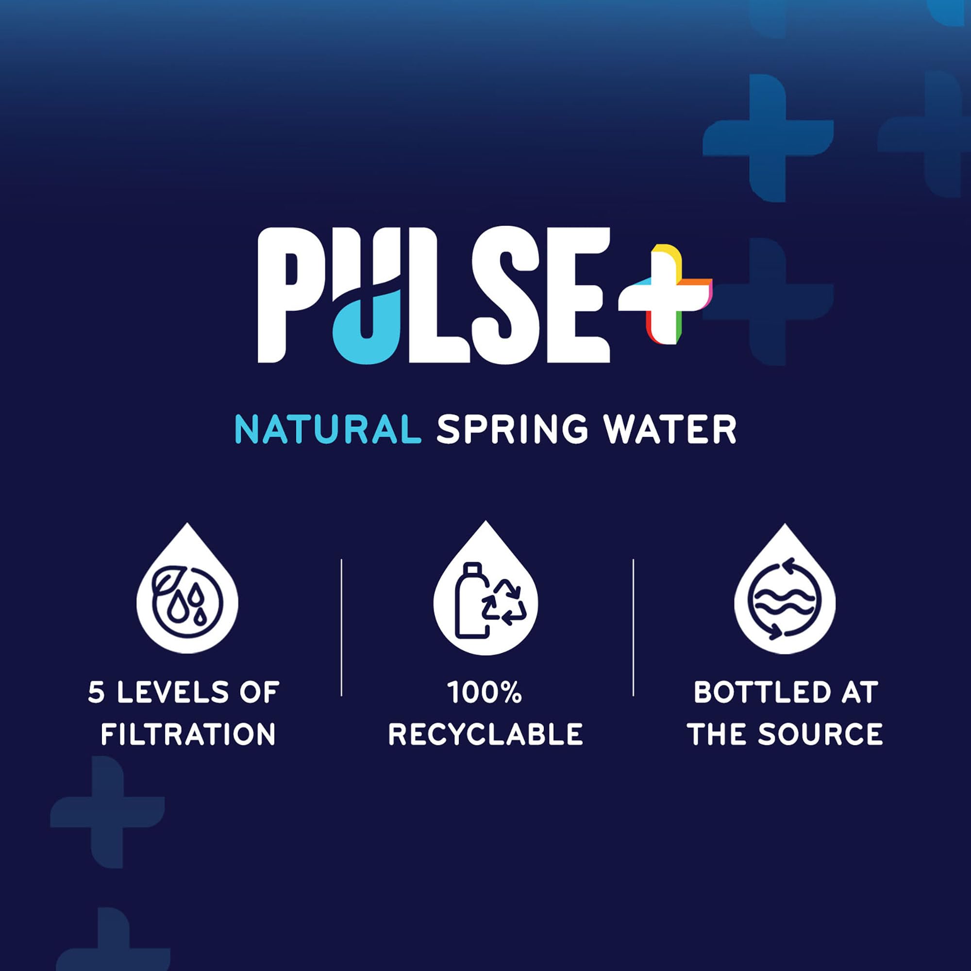 Pulse+ Electrolyte Water - Naturally Filtered Spring Water in 16.9-Ounce PET Plastic Bottles, Recyclable and BPA-Free - Case of 24