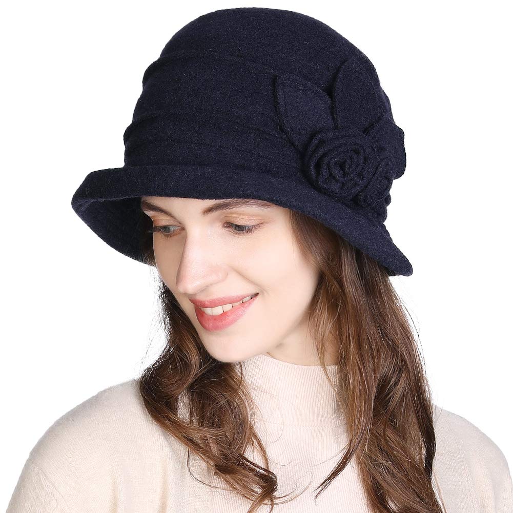ComhatsWinter Cloche Bucket Hat for Women Wool Elegant Dress 1920s Vintage Fedora