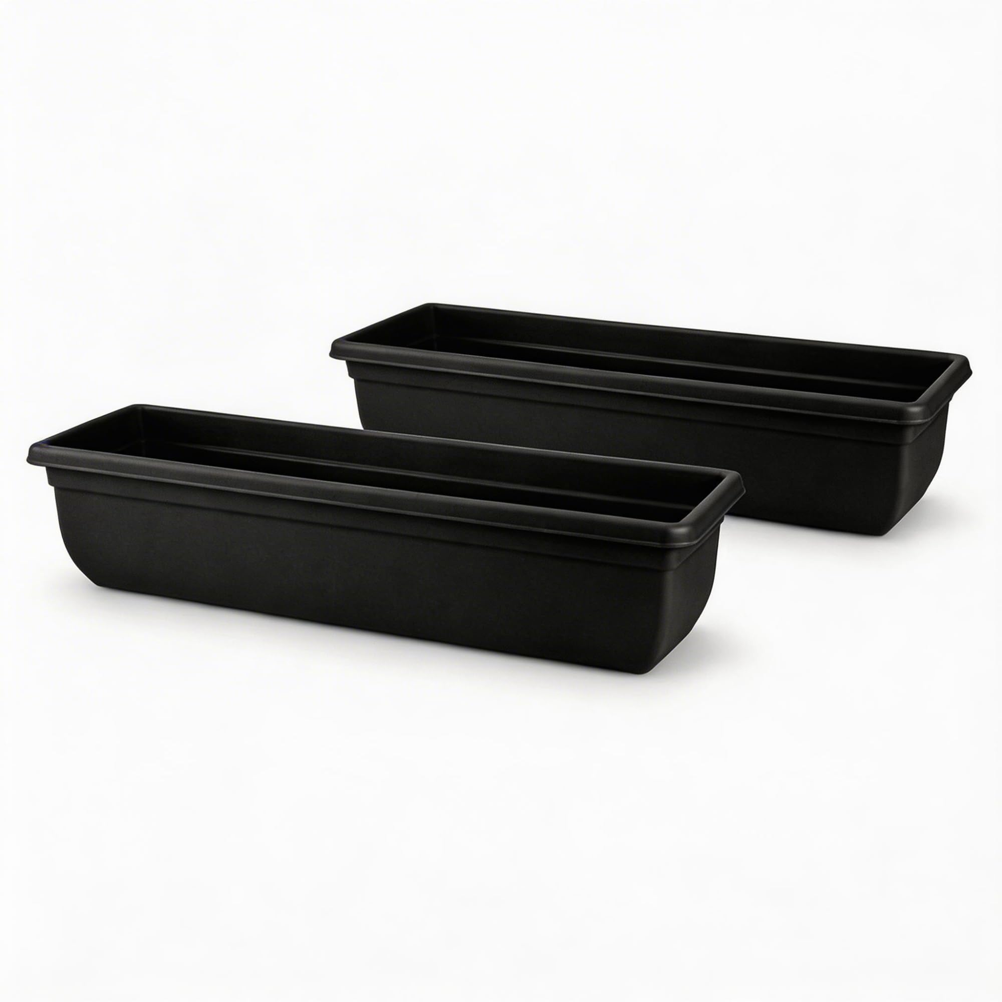 KYY'Z 2x 60cm Rectangular Garden Trough Planters - Black Durable Plastic Window Boxes for Vegetables, Herbs & Flowers, Indoor Outdoor Flower Box for Balcony & Mini Garden, Home Decor