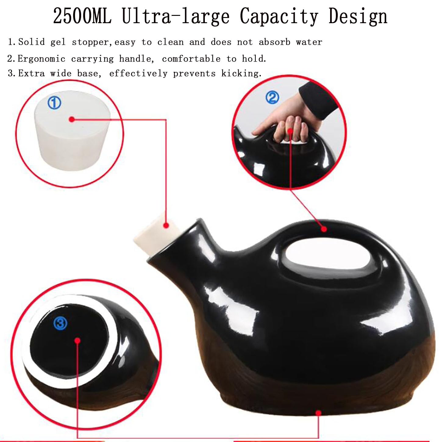 Pisuar podróżny dla mężczyzn, odporny na zalanie, ceramiczna butelka wielokrotnego użytku z pokrywką, 1300 ml, łatwy do czyszczenia, idealny do domu i na kemping