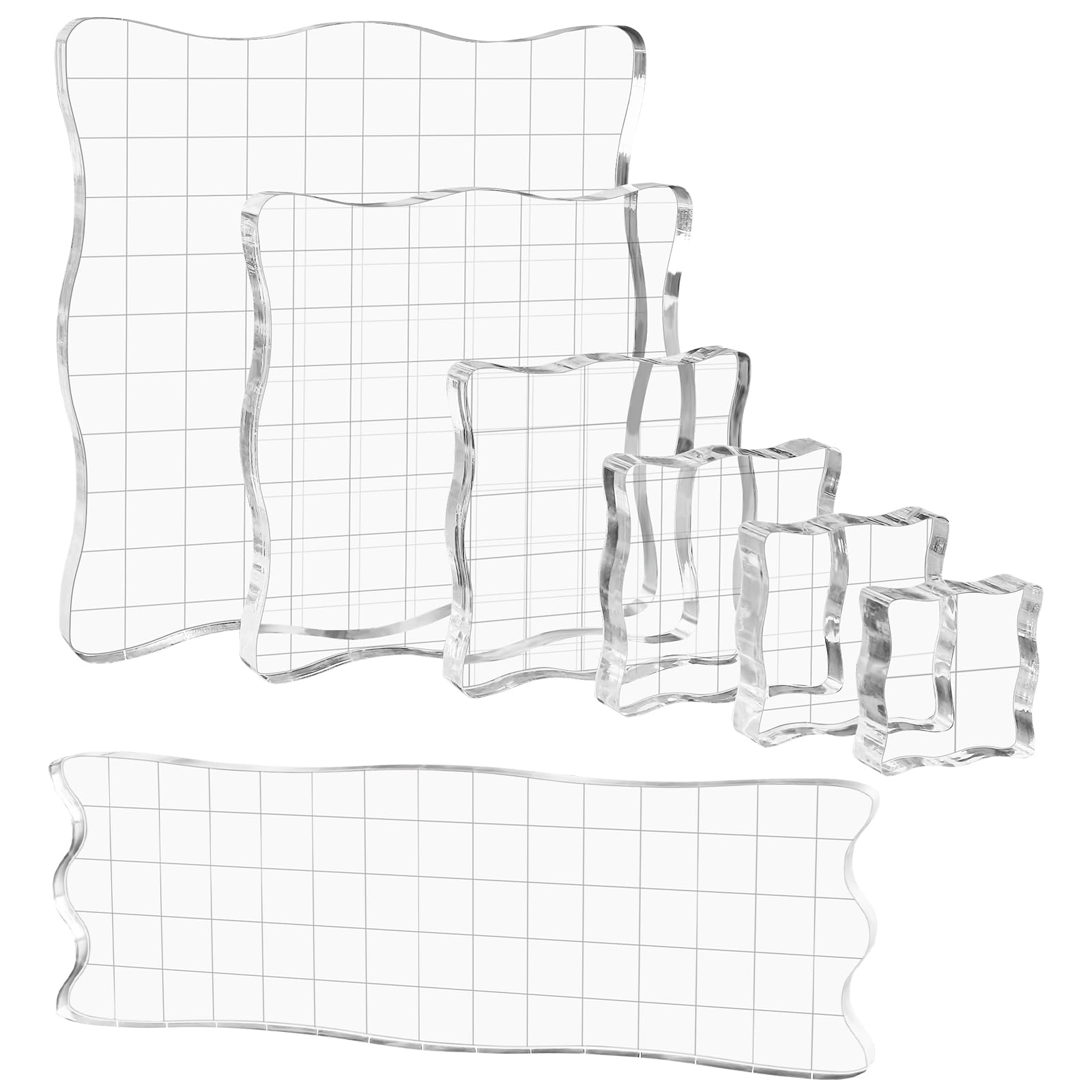 Ensemble De 7 Blocs De Tampons En Acrylique Transparents Avec Grille Et