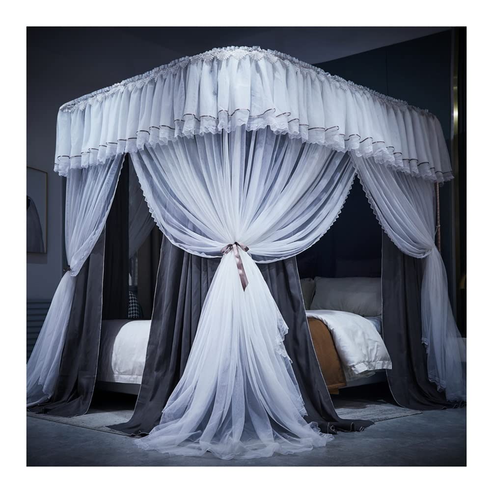 GJMSSMY Bed Canopy Mosquito Net For Twin Queen King, Double Layer Dustproof Blackout Luxury Bed Curtain With Bracket (Color : Gray, Size : 180X220cm/71X87in)