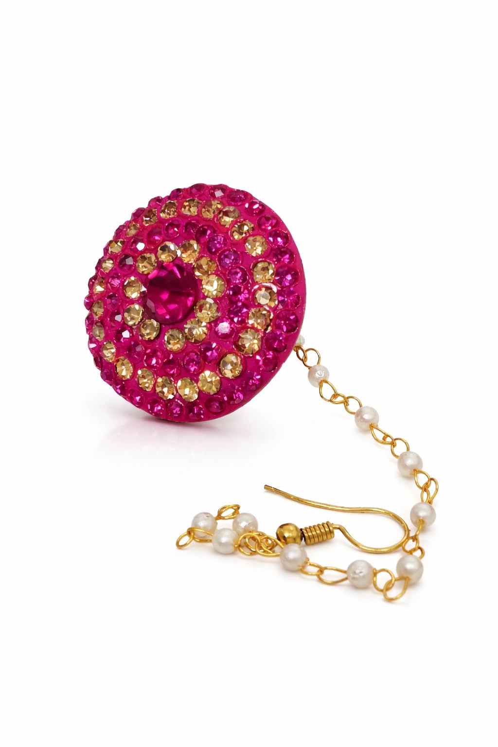Rajasthani Handcrafted Lac Borla, Pink and Gold Stone Embellished Traditional Hair Accessory, Lightweight Bridal Jewelry for Weddings and Festivals-image-33