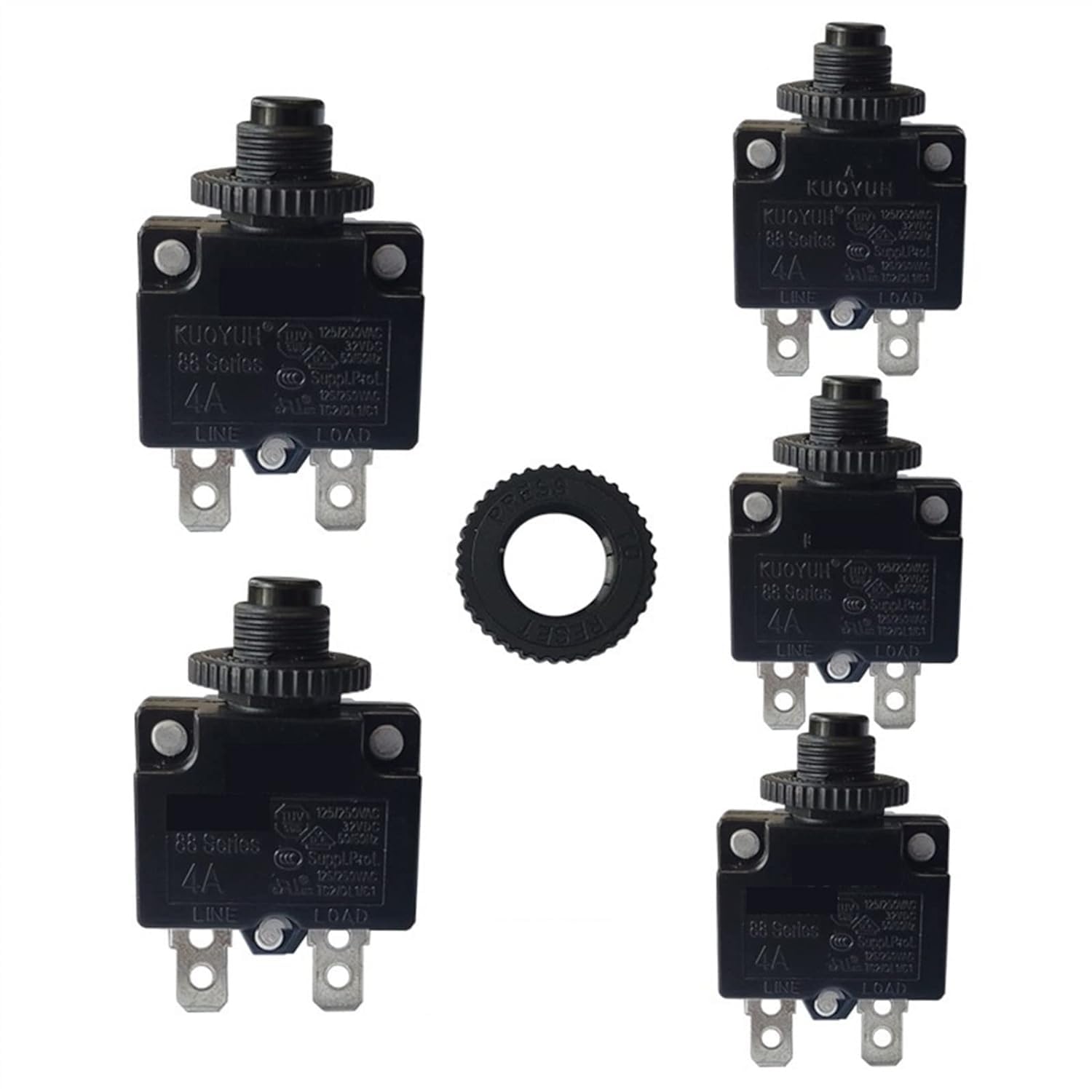 Disjoncteur Série 88 6A à 30A réinitialisable avec écrou plastique pour moteur - Lot de 5