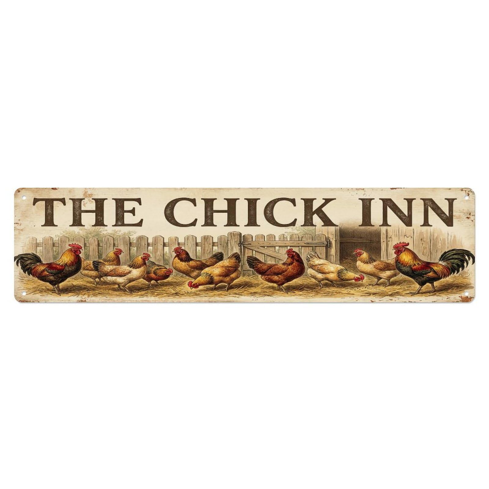 Vintage Coop Inn Hen Farmhouse Funny Hen Backyard Farm Metal Tin Sign Plaque Wall Decor for Cafe, Club, Garden Metal Poster 4x16Inch