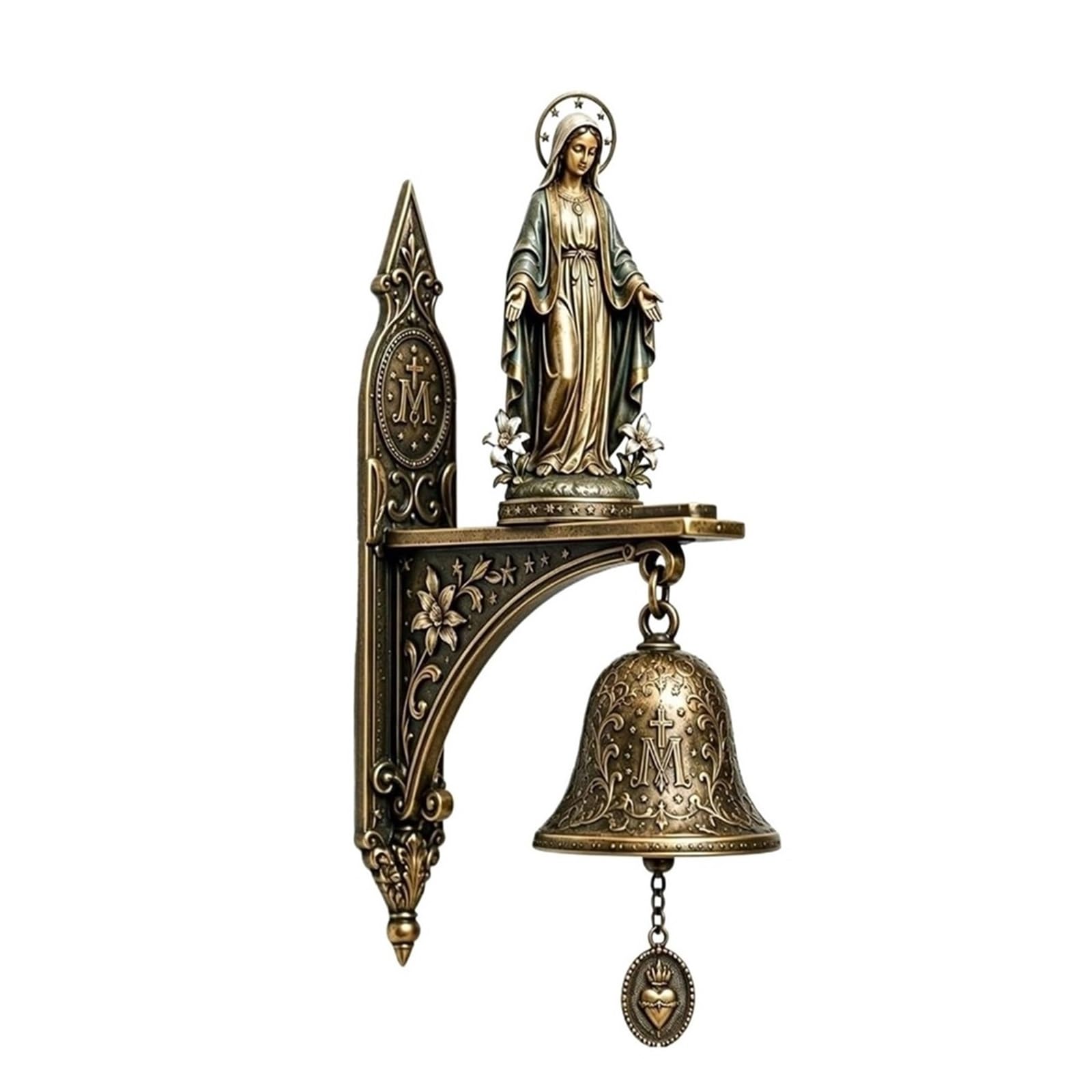 Our Lady of Grace Bronze Medal Wall Bell Our Lady Of Grace Bronze Medal Wall Bell - Catholic Religious Decor, Virgin Mary Hanging Prayer