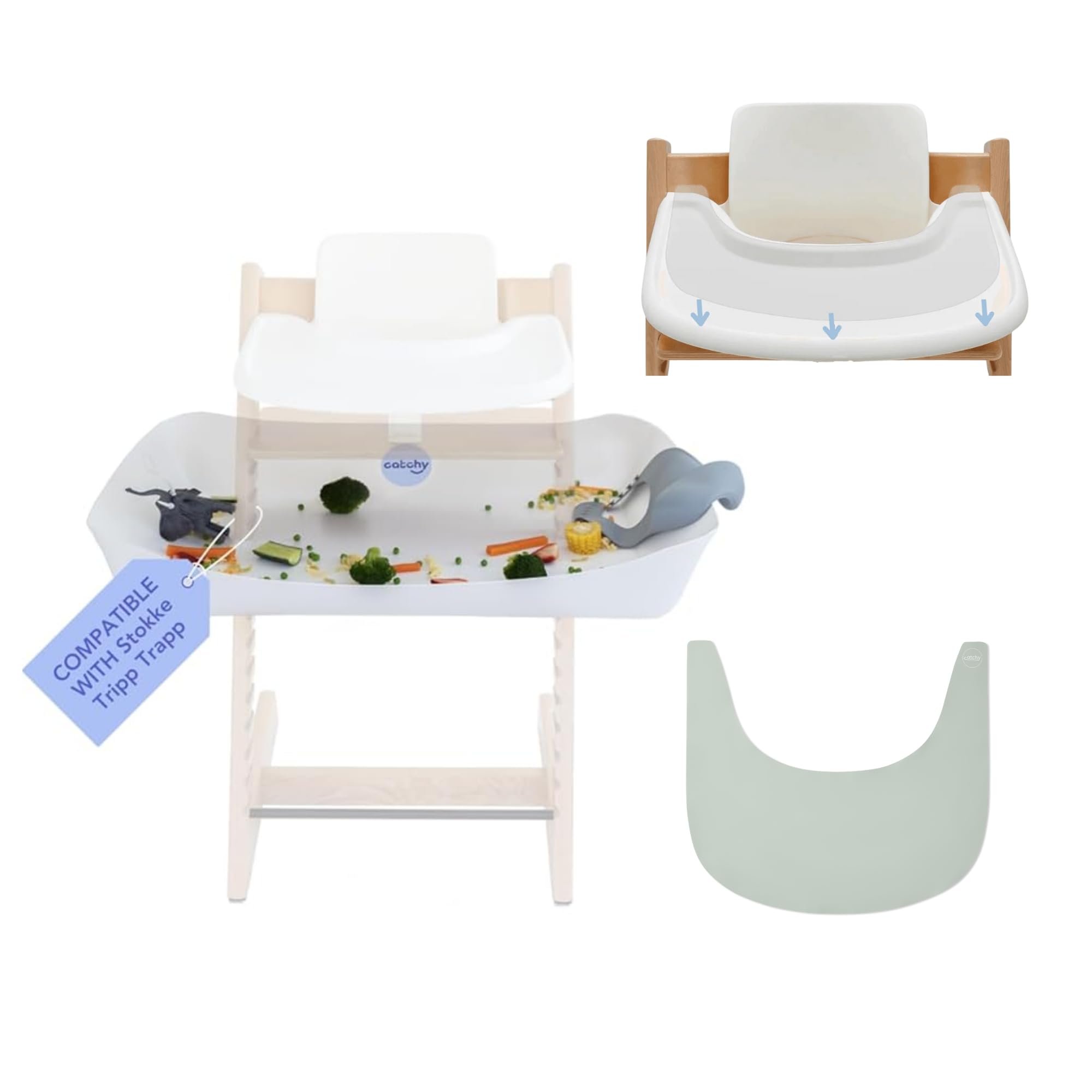CATCHY - Stokke Tripp Trapp Bundle - 1 Catchy - The Food & Mess Catcher, 1 Silicone Placemat + 2 Suction Solvers - for ONLY The Stokke Tripp Trapp