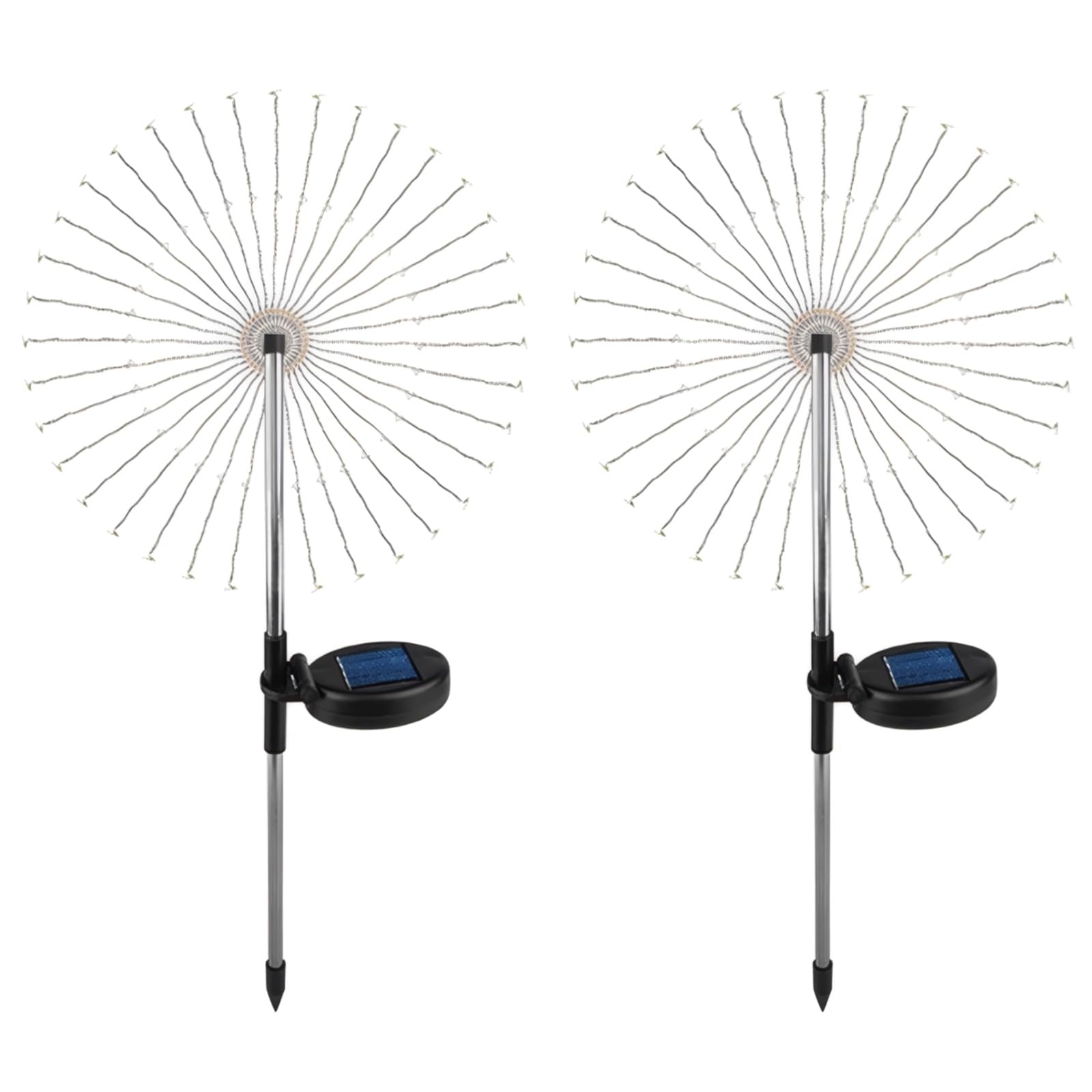 2 sztuki lamp solarnych do trawnika, dmuchawca, miedzianego drutu, lampki dekoracyjne na zewnątrz, wodoodporne solarne fajerwerki z drążkiem ze stali nierdzewnej, dwa tryby, 150 diod LED, 4 kolory