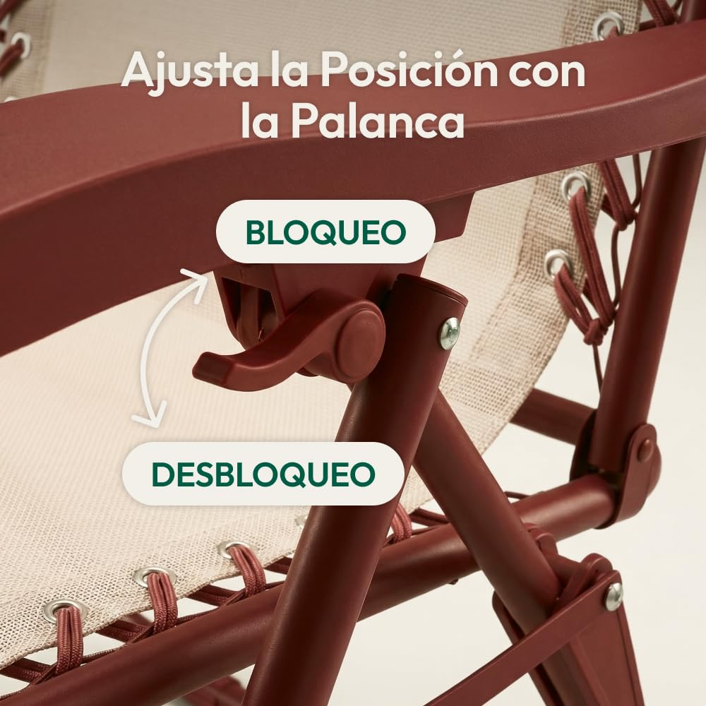 CASABEL Silla Plegable de Gravedad Cero, Terracota | Reclinable, posición de gravedad cero, confort óptimo, textilene transpirable, acero anticorrosión, cojín repelente al agua