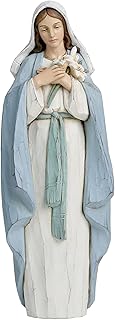 Blessed Virgin Mary Statue with Lily – 10-Inch Hand-Painted Resin Figurine Blessed Mother Madonna Statue Religious Gift for Home Decor – Religious Décor Spiritual Gift