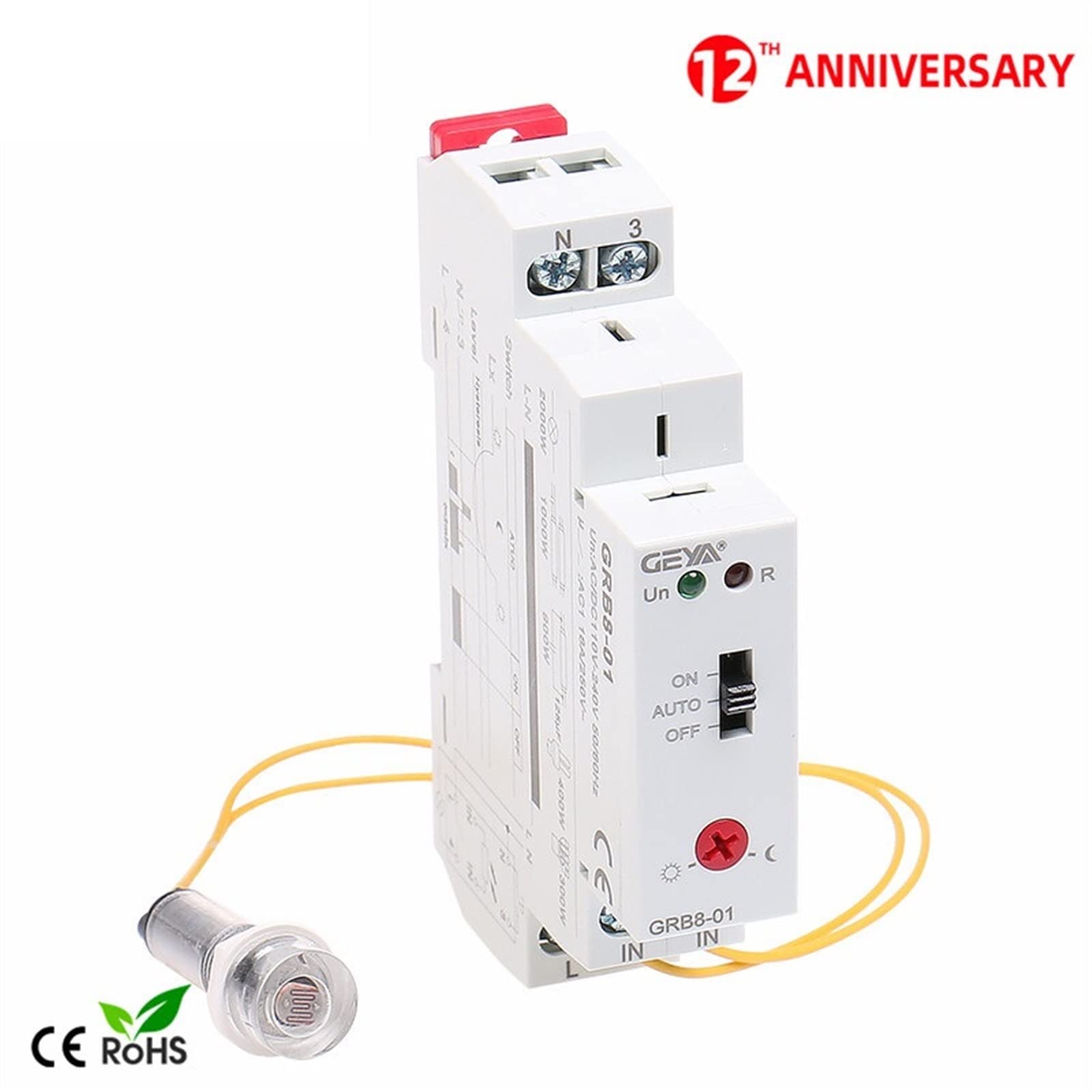 GRB8-01/02 Interruptor crepuscular con Sensor AC110V-240V Temporizador fotoeléctrico Relé del Sensor de luz(GRB8-02 AC110-240V)