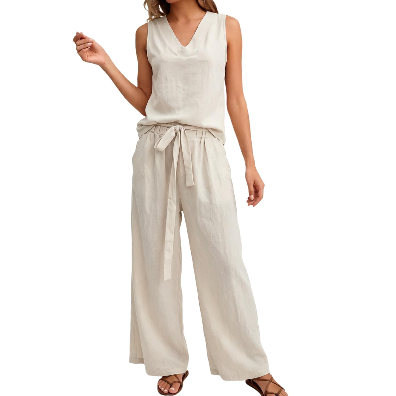 Generico 2026 Tuta estiva con canotta e pantaloni coordinati, leggera e versatile, ideale per vacanze e outfit quotidiano primaverile.