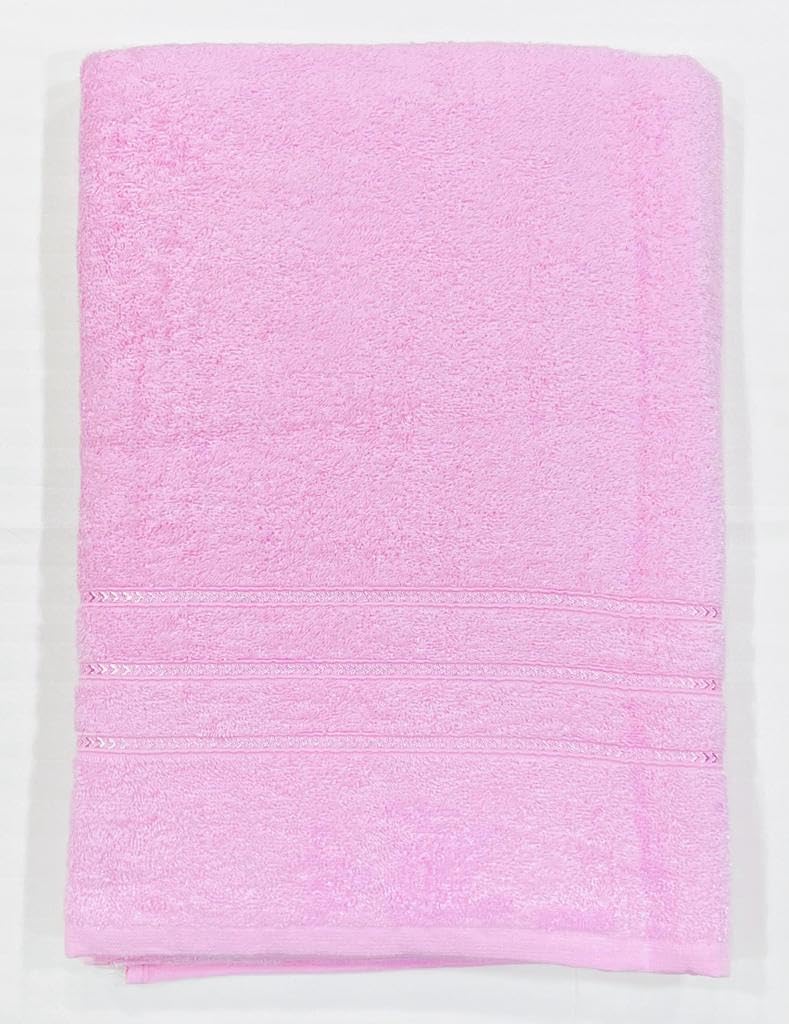 Bombay Dyeing Flora 100% Cotton White Xtra Large Size Bath Towel 450 GSM, Parent (180cm x 90cm) (Baby Pink)