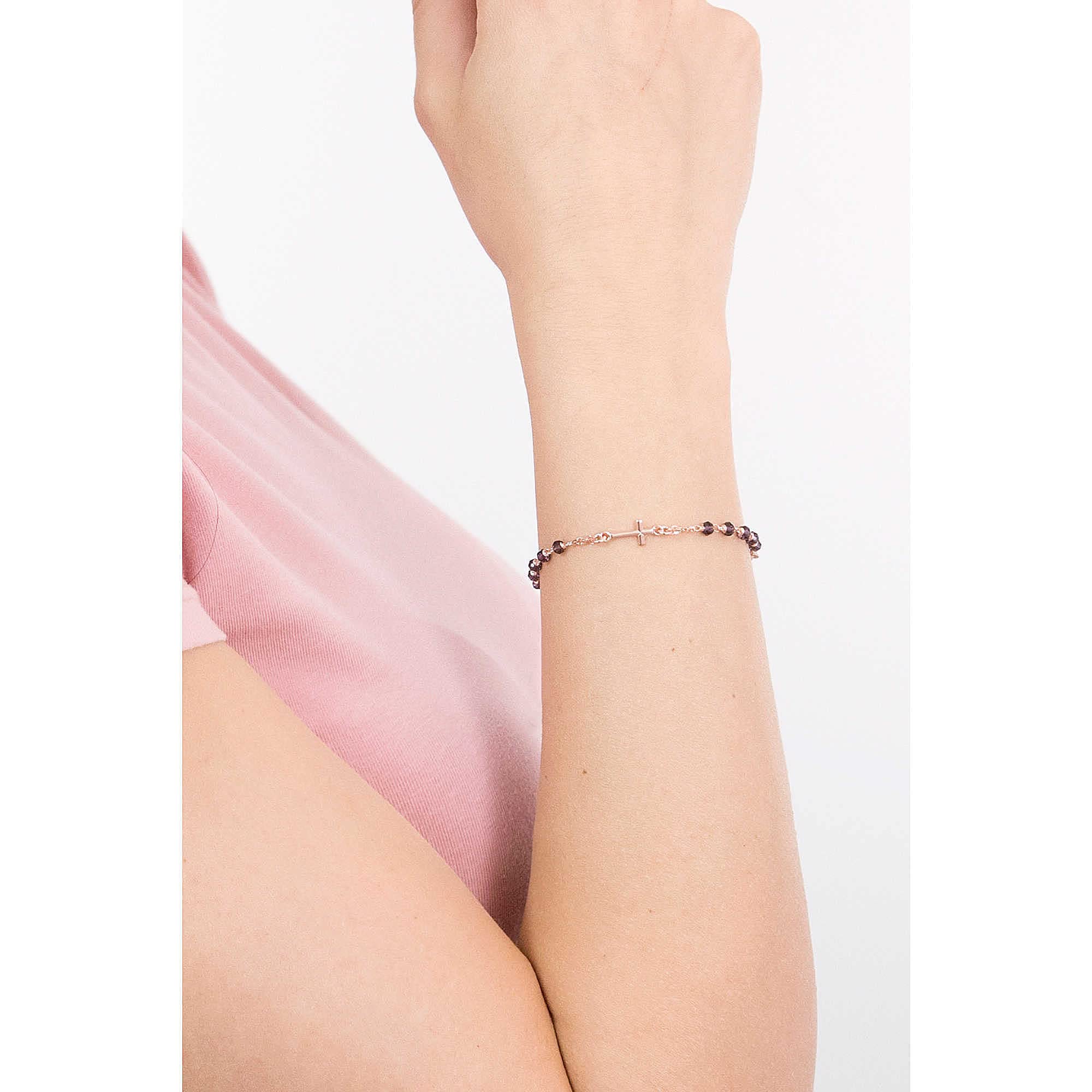 Amen Bracciale da Donna Collezione rosari. Bracciale Rosario in Argento 925 di Colore rosè e Cristalli Vinaccia. Lunghezza 18+2cm e grani del Diametro di 3mm. La referenza è brorl3