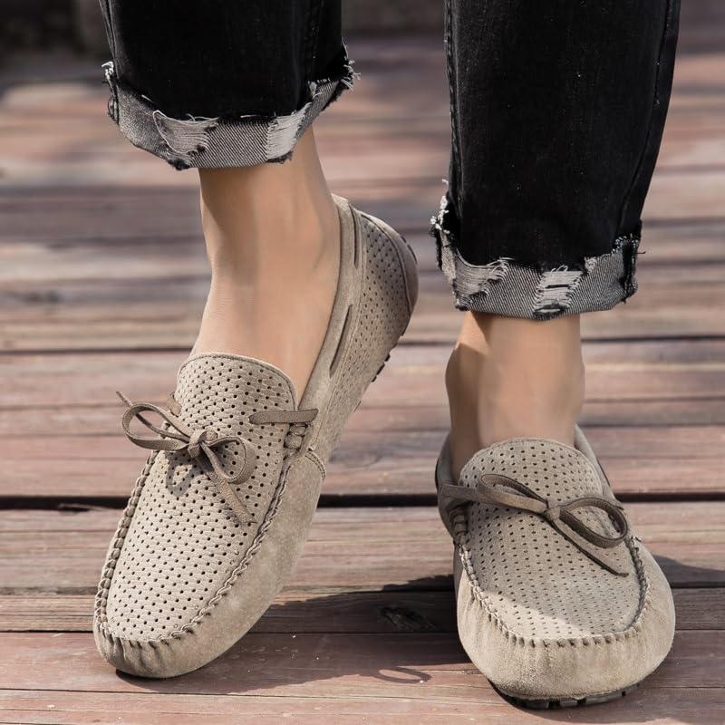 Mens Loafers Shoe Perforated Breathable Boatshoes Moccasins Shoes Anti-Slip Comfortable Flat Heel Wedding Slip On4