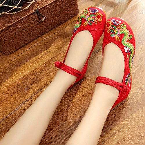 Qhome Womens Chinese Traditional Dragon Embroidery Flats Cheongsam Walking Mary Jane Shoes3