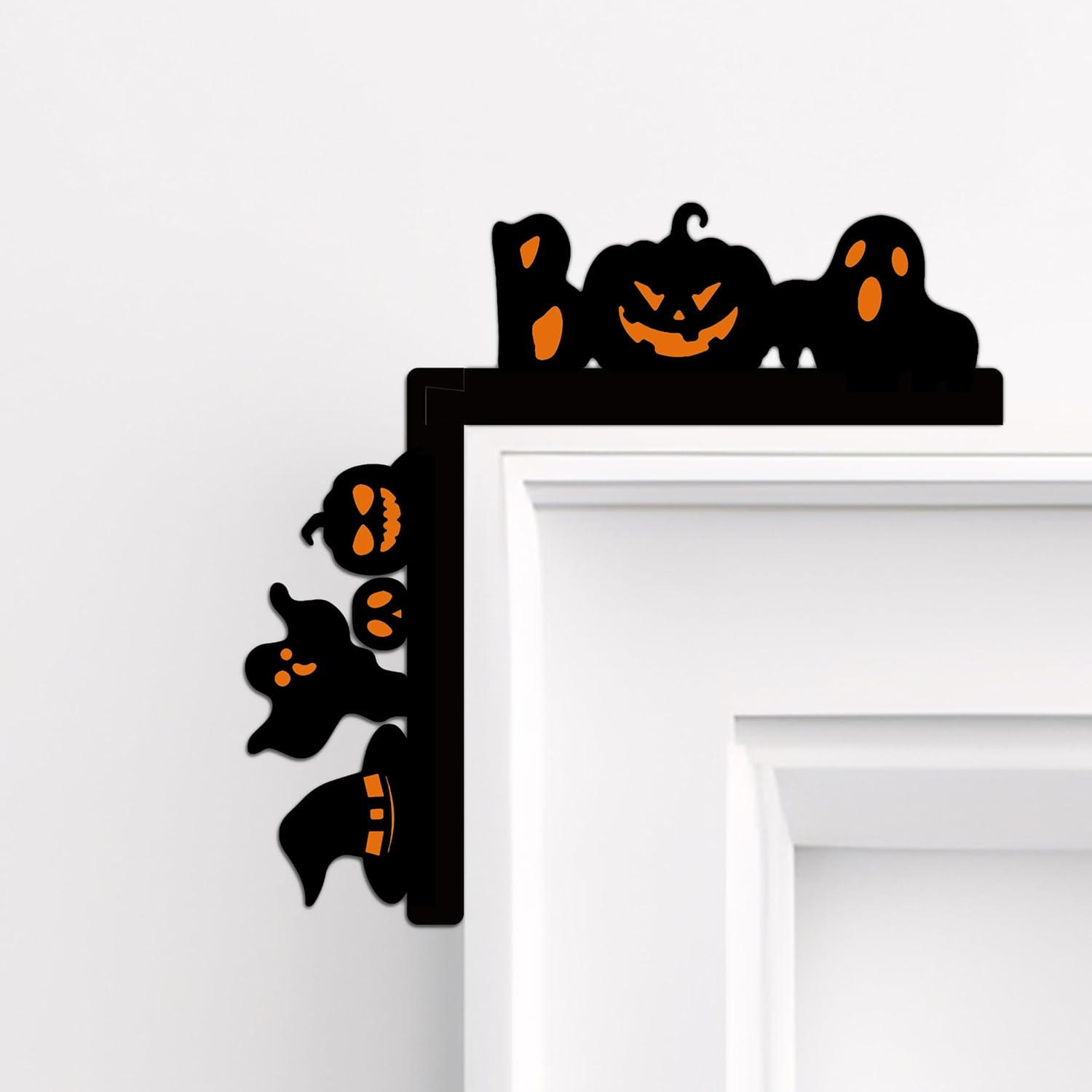 Halloween Door Corner Sign Decoration, Pumpkin Witch Hat Ghost Halloween Door Frame Corner Decorations, Funny Wooden Home Doors Toppers Decorations for Living Room Bedroom Office Dorm (Left)-A14