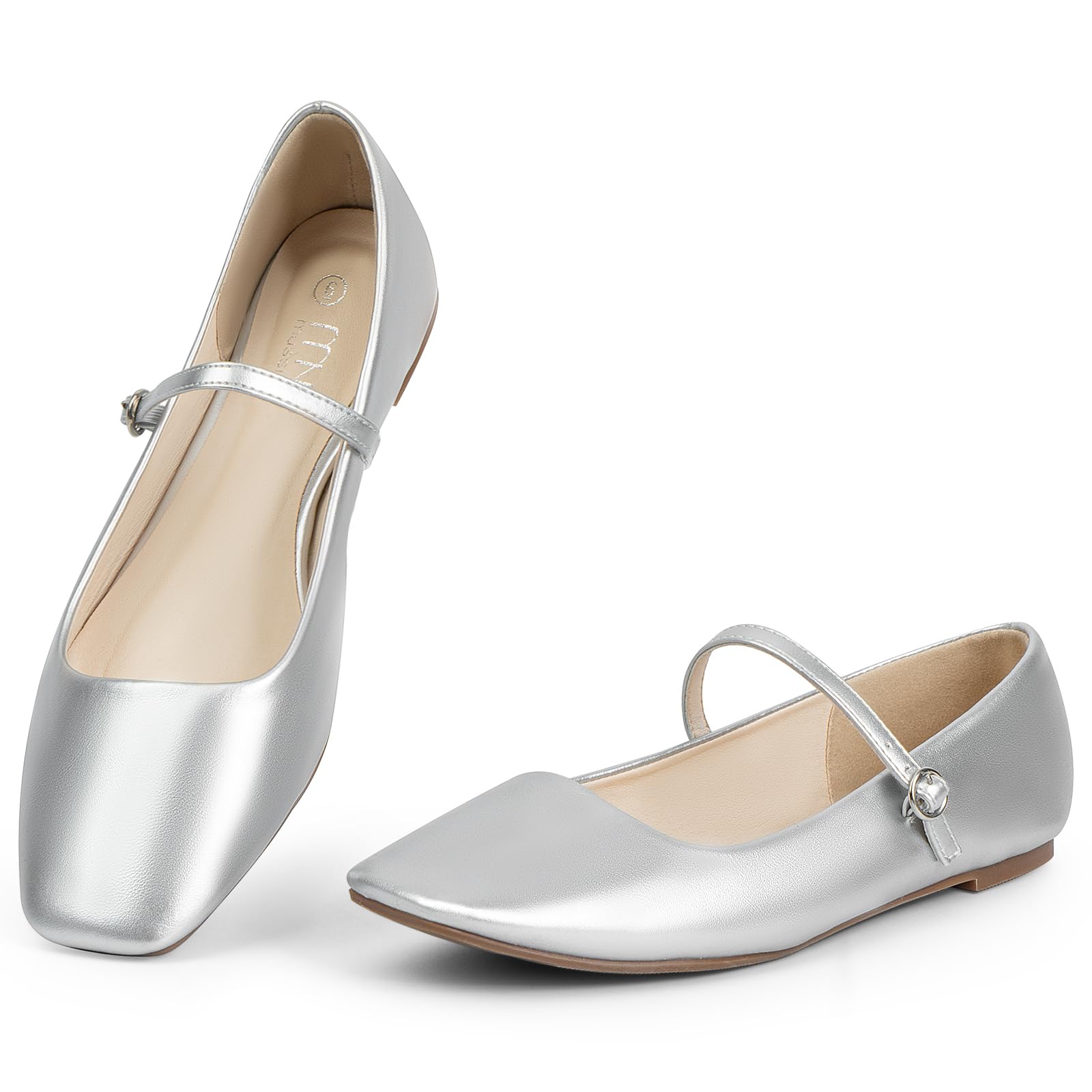 MUSSHOE Womens Ballet Mary Jane Flats Shoes Adjustable Strap Comfortable Square Closed Toe Versatile Chic Footwear with Latex Insole