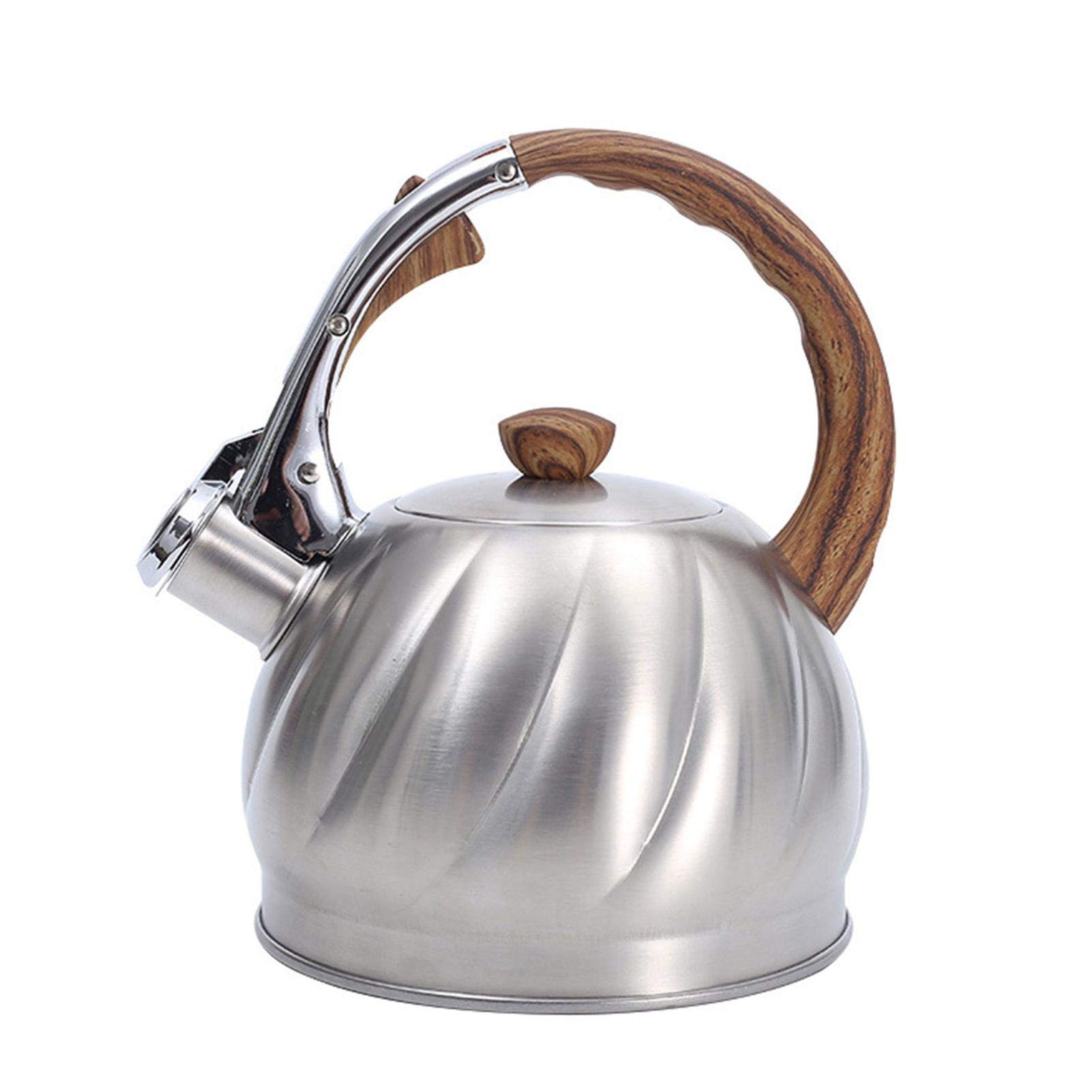 zebroau Stove Top Kettle, 2L Whistling Kettles, Stainless Steel Kettle with Wood Grain Handle for Gas Stove, Ceramic Stove, Electric and Induction Hob Teakettle.