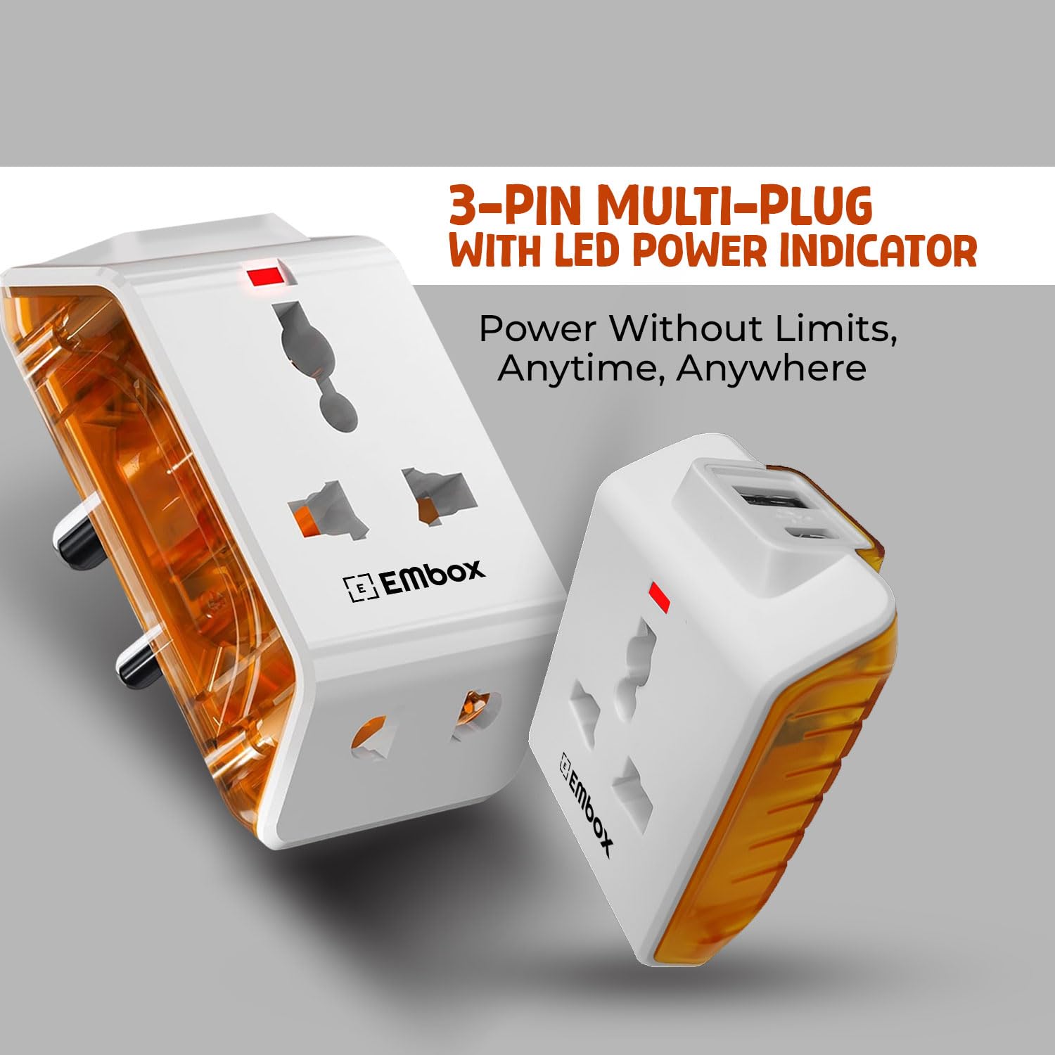 EMBOX Multi Plug Adapter with USB C & A | Universal 3 pin Plug Socket | Compact Travel Adapter for Mobile, Laptop & Tablet | Surge Protection | Fast Charging USB Wall Plug, Pack of 1 — Amazon image 2