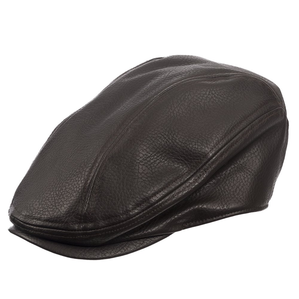 ULTRAFINO Newsie Faux Leather Ivy Newsboy Cap with Lined Interior Brown 7 1/8
