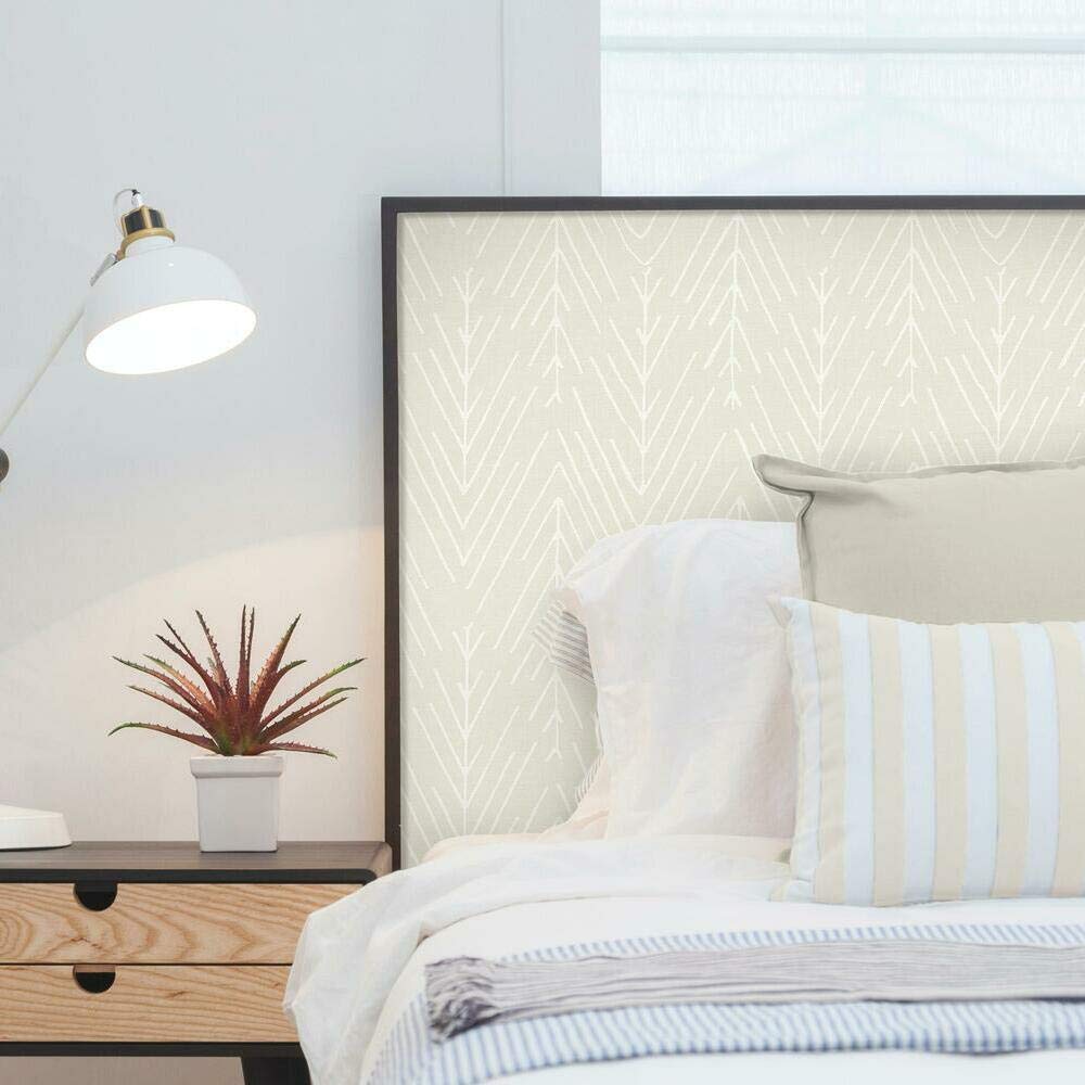 RoomMates RMK11671WP Beige Twig Hygge Herringbone Peel and Stick Wallpaper, Beige / White - Image 3