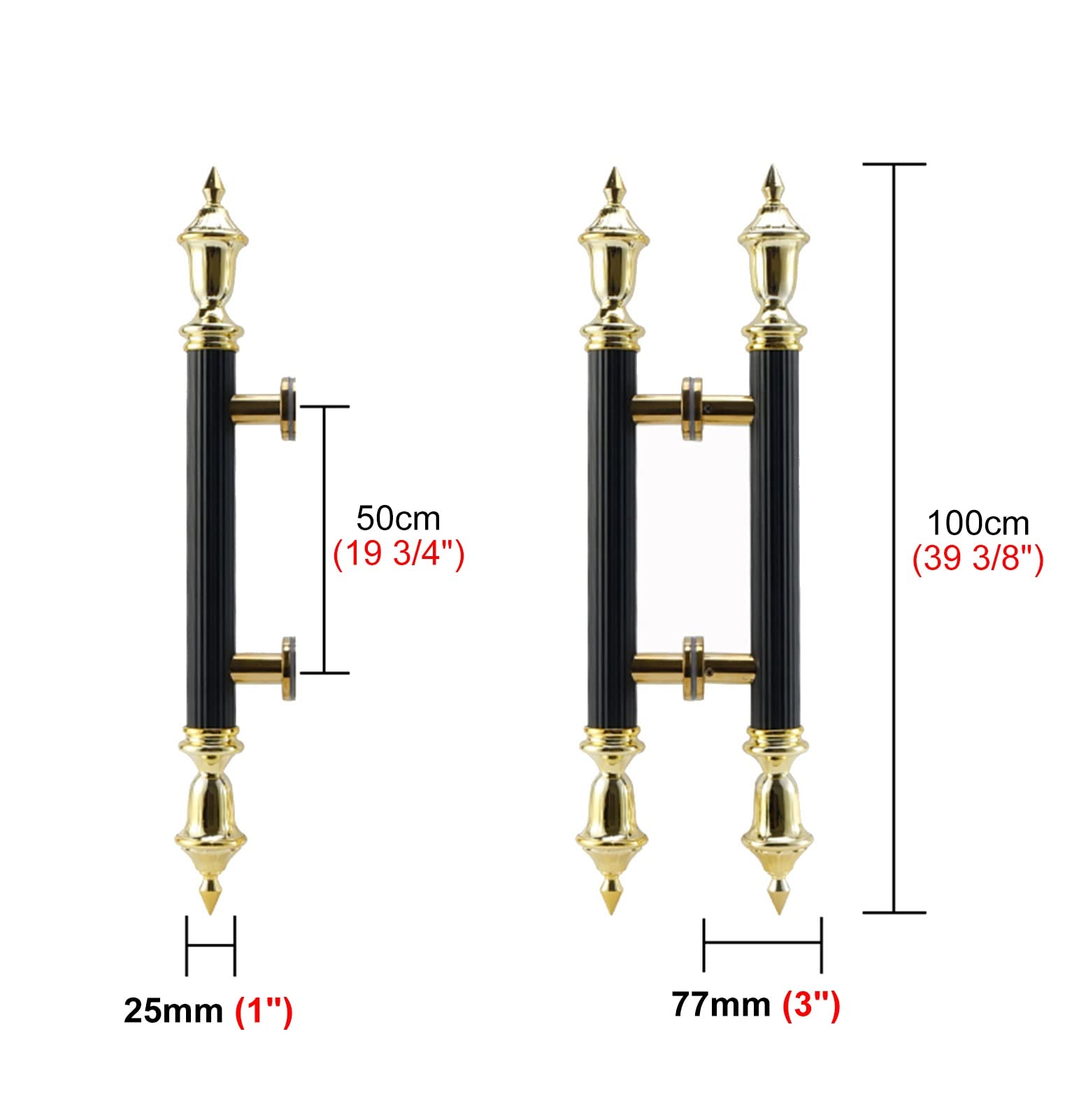 Maniglia per Porta Grande Commerciale Nera e Oro, Maniglie a Barra Rotonda con Estremità in Stile Retrò, Maniglia per Porta Push Pull per Centro Commerciale/Cancello d'Ingresso di Edifici (Size : 10