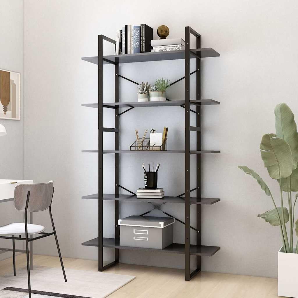 Libreria a 5 scomparti, in legno e metallo, 100 x 30 x 175 cm, con molto spazio per soggiorno, ufficio, studio, come sistema di scaffale aperto e divisorio