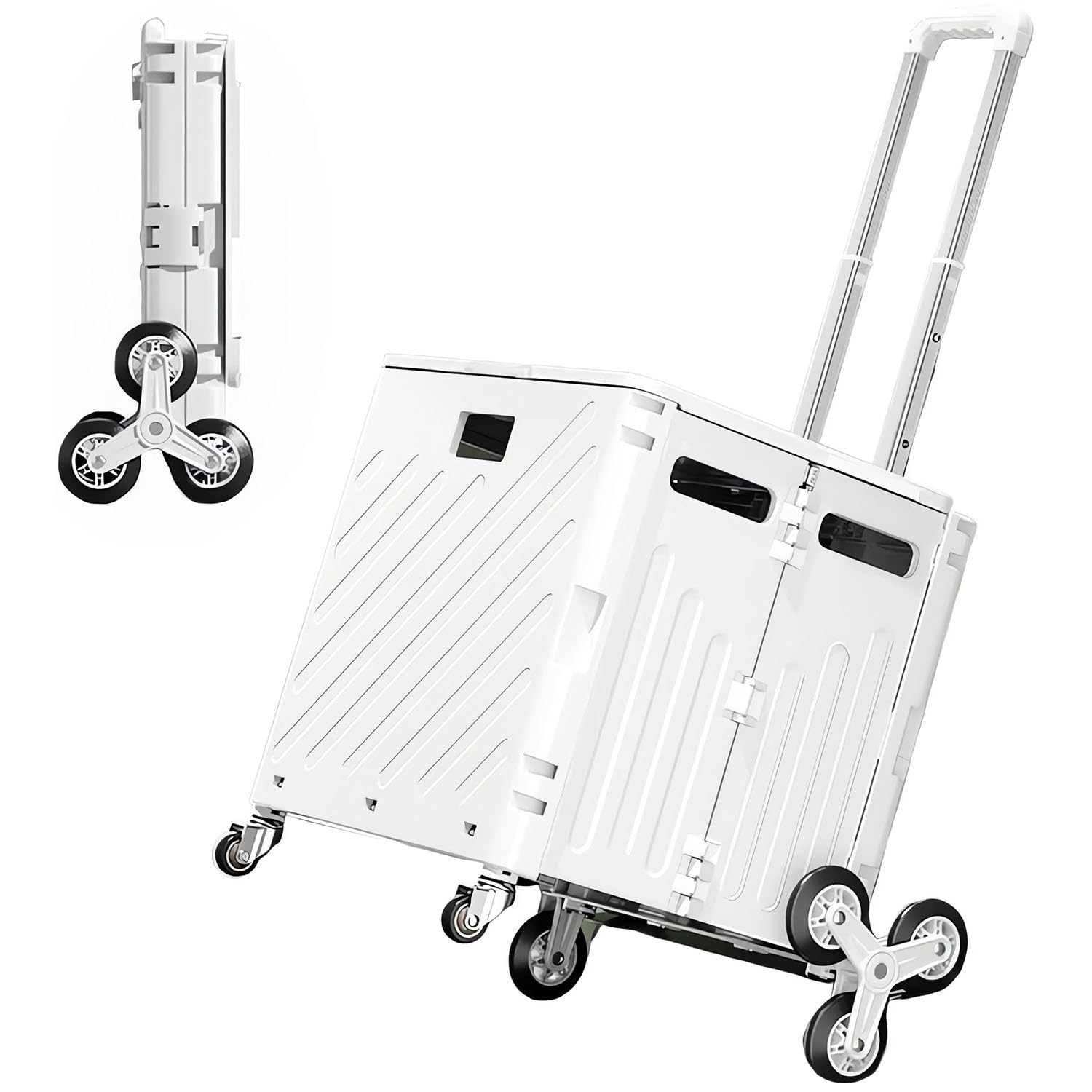 Uniface Shopping Cart, 60L Utility Rolling Shopping Cart, Foldable Cart with Stair Climbing Wheels, Portable Collapsible Shopping Cart with Telescoping Handle, Hand Cart for Outdoor Tourist Shopping