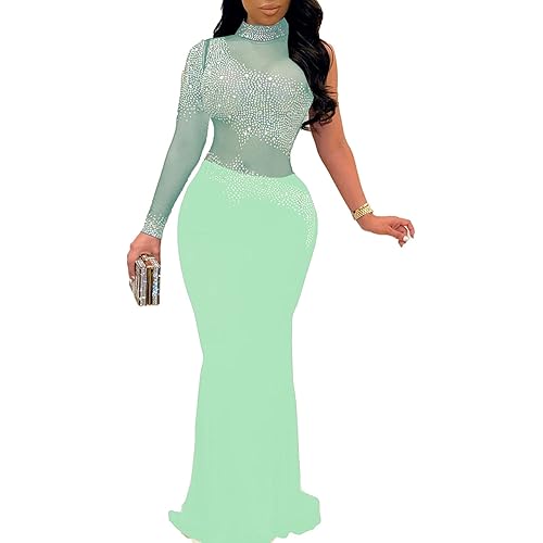 PORRCEY Women Sexy Rhinestone Dresses Party Club Night Dress Birthday Dress