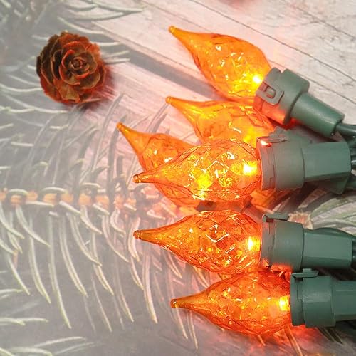 Miniatura 4 de Guirnalda de luces naranjas de Halloween, 70 luces LED de cristal C5 con certificación UL, luces de Navidad para uso en interiores y exteriores,