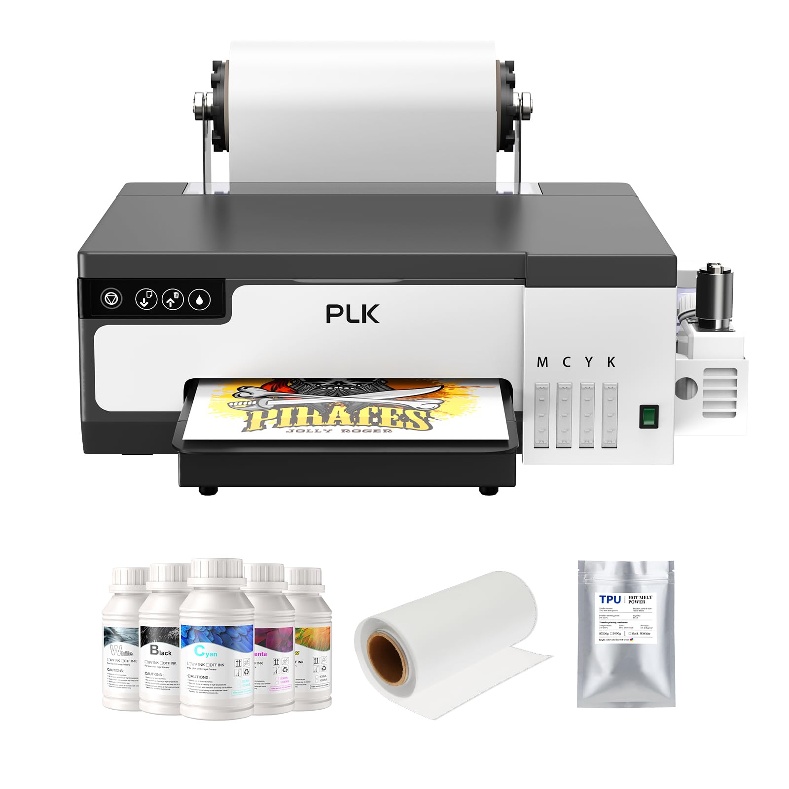 PLK A4 DTF Printer with XP600 Printhead&amp;Roll Feeder, L8058 DTF Transfer Printing Machine with White Stirring System 100% Transfer for DIY Print (A4 Printer+Consumables)