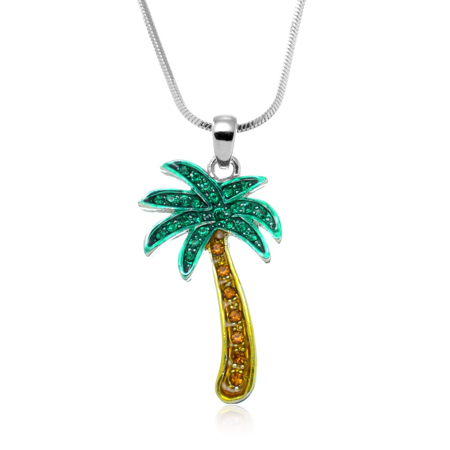 PammyJGreen Crystal Palm Tree Pendant Necklace, 17.5"