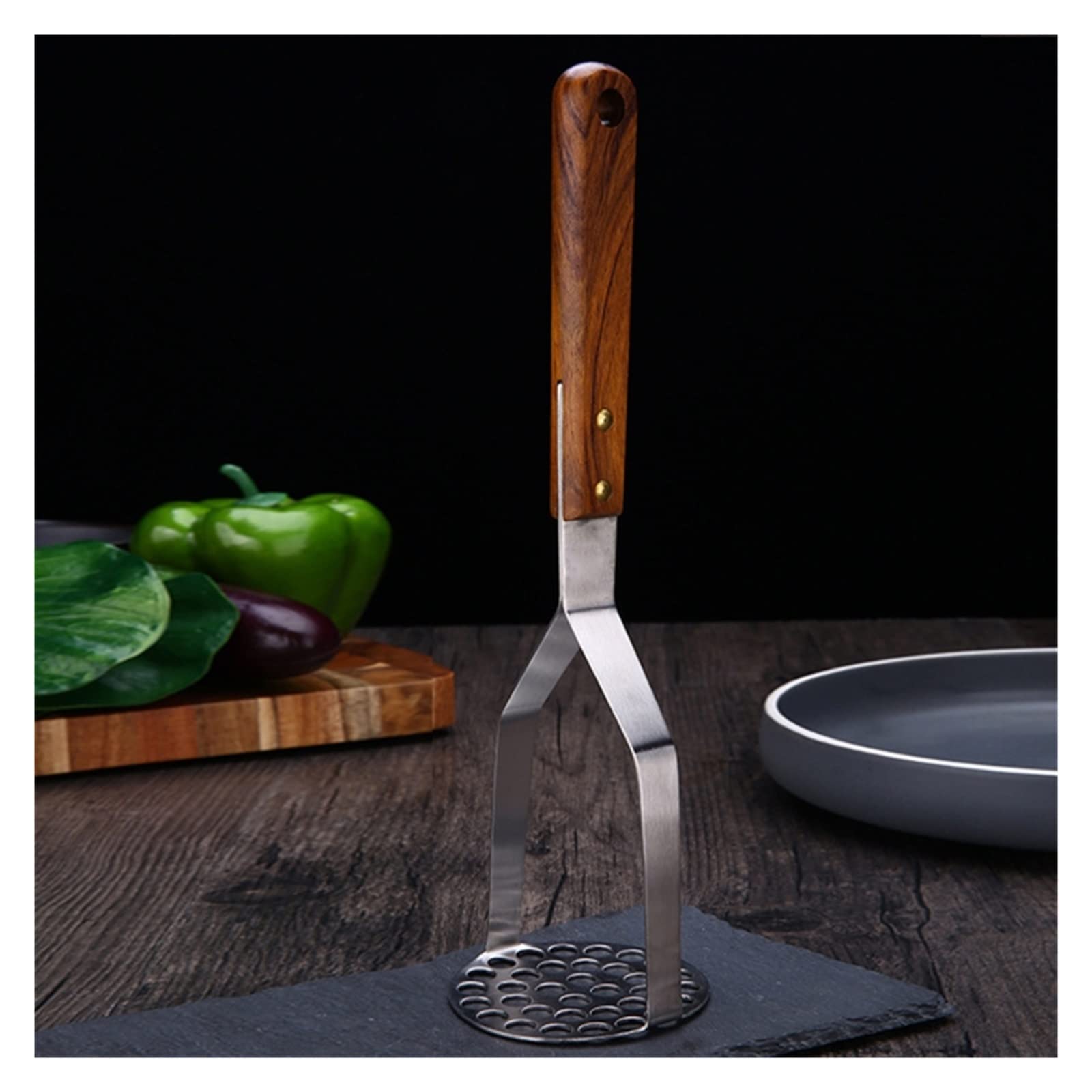 Kartoffelstampfer Kartoffelstampfer Edelstahl Lebensmittelstampfer Utensil mit Holzgriff Gemüse Obst Vielseitiger Stampfer