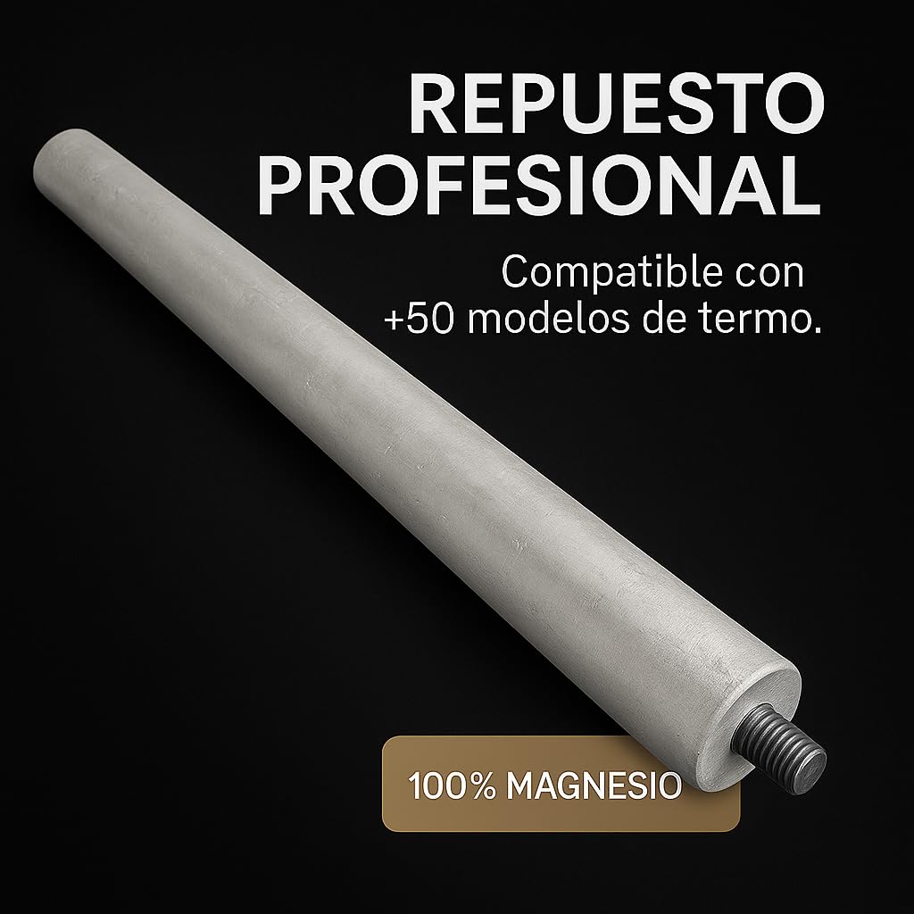 All4sal - Ánodo de Magnesio Gigante | 25.5 mm x 1000 mm (1 Metro) | Rosca 1 1/4" (Tuerca Standard) | Para Acumuladores y Termos Industriales | Protección Antical y Anticorrosión