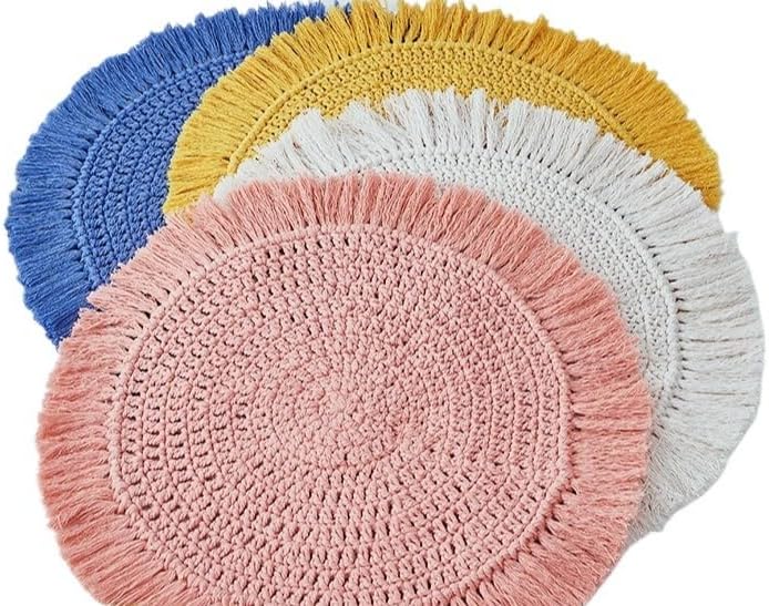 Handwoven Nordic Round Placemat, Heat Resistant Non Slip Table Mat with Optional Fringe 40cm 30cm (Brown) 2PK