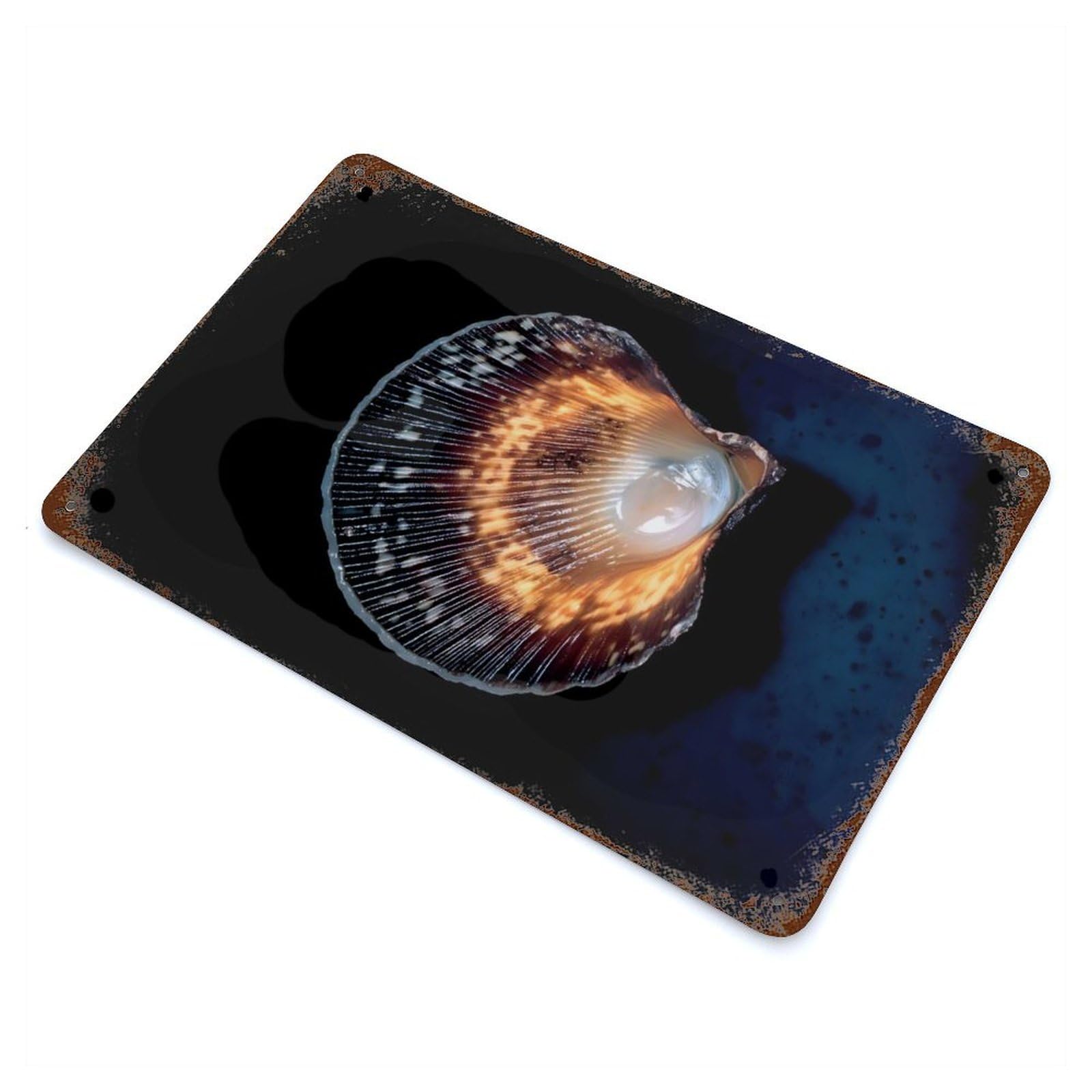 Glowing Seashell on Dark Background Vintage Rust Metal Sign 11.8"x7.9", for Pub, Kitchen And Man Cave Decor, Rustic Home Decor