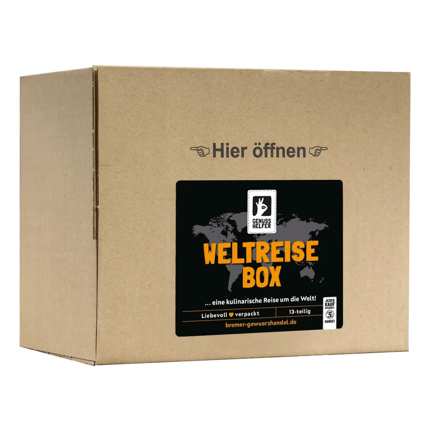 Bremer Gewürzhandel Genuss-Set Weltreise, 13-tlg., Gewürzset mit Gewürzen aus aller Welt, Geschenkbox Gewürze, 1110g