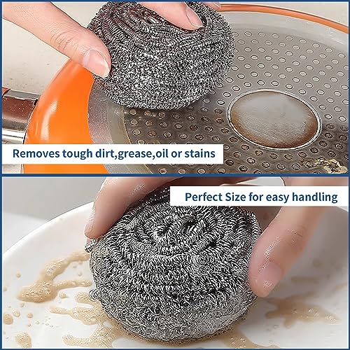 Image of Stainless Steel Scrubber Scrubbing Scouring Pad Sponges Clean Pot Pan and Steel Wool for Kitchen Bathroom (10Pcs Metal Scrubber)