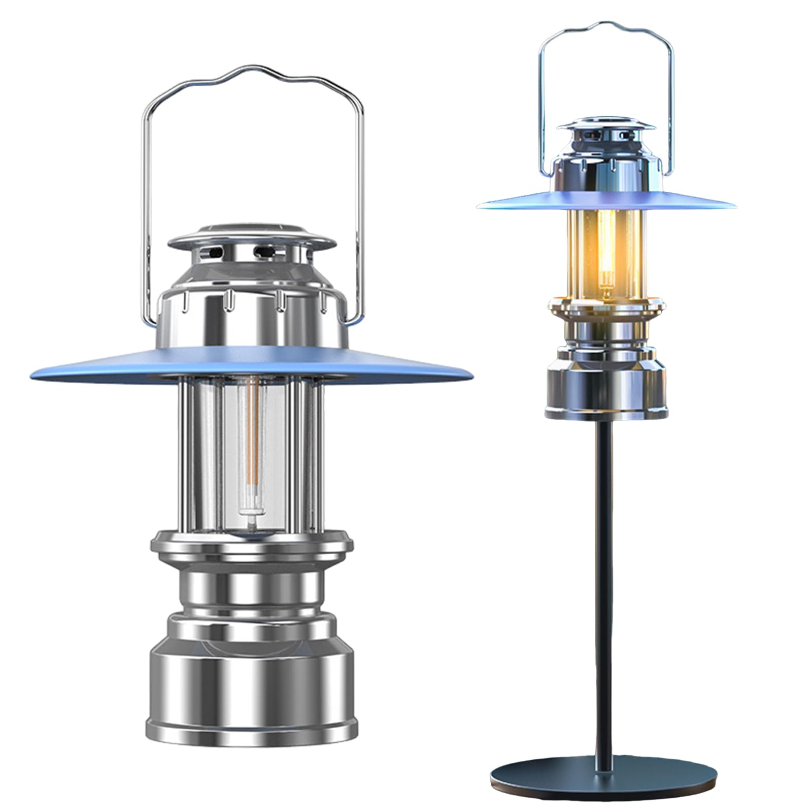 Metal Retro LED Camping Lantern Built-in 1000mAh Rechargeable Battery Retro Portable Camping Light Ip44 Waterproof Lightweight for Power Outages Hurricane Emergency Fishing Use
