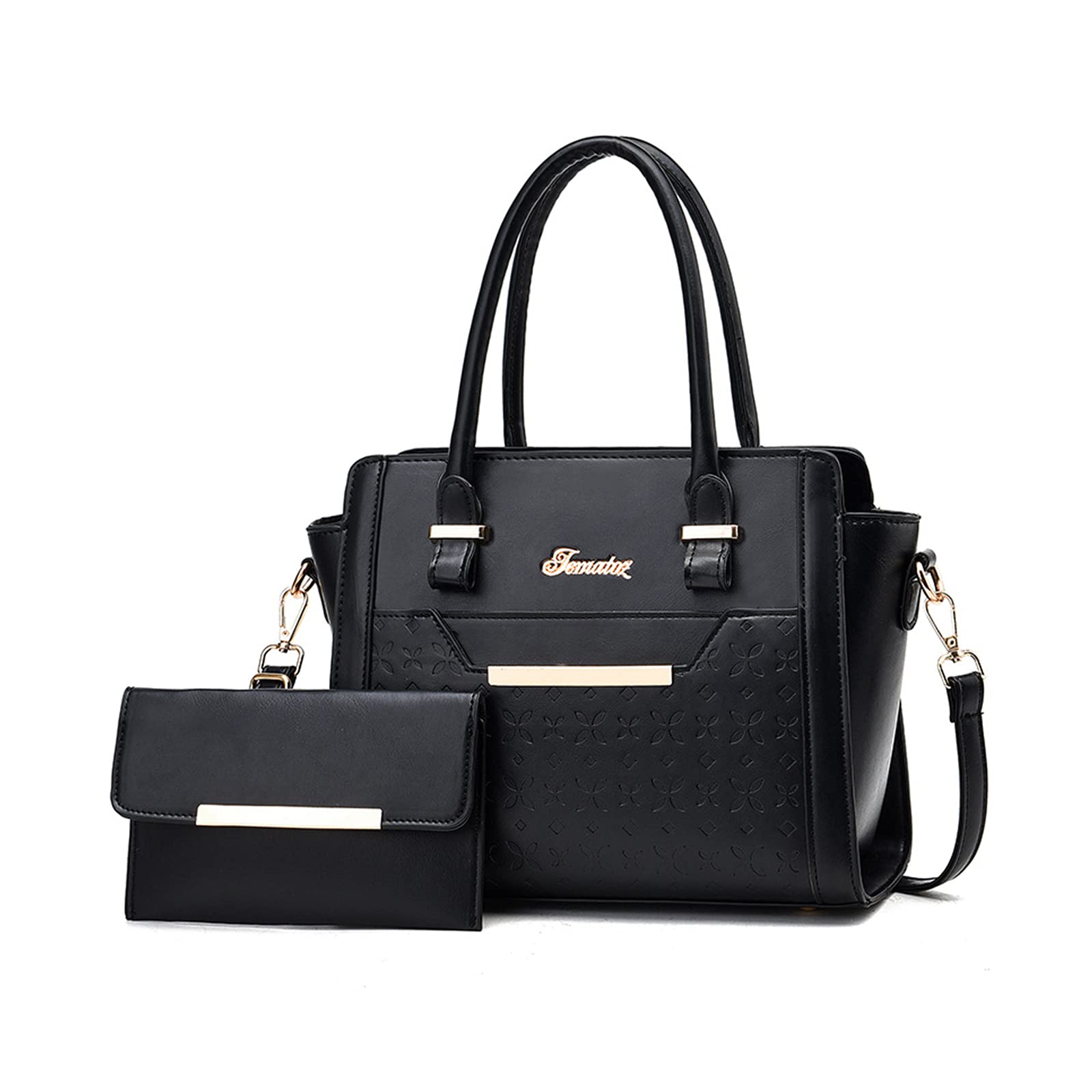 NICOLE & DORIS Bolsos de mano para mujer, grandes, 2 piezas, bolso de hombro, elegante, simple, multifunción, bolso de mano de piel sintética con ranura para tarjetas, Black, Large