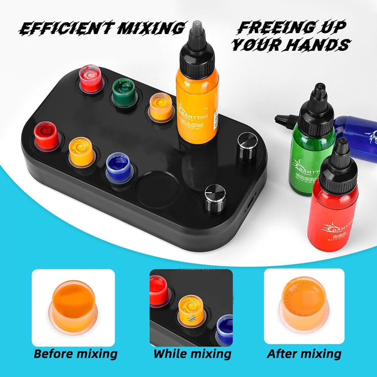 Mieszadło do pigmentów do tatuażu, miniaturowy mieszalnik magnetyczny Vortex z kubkiem na 40 kolorów i 200 patyczkami do mieszania,regulowane mieszadło magnetyczne,mieszadło do farb lakierów paznokci