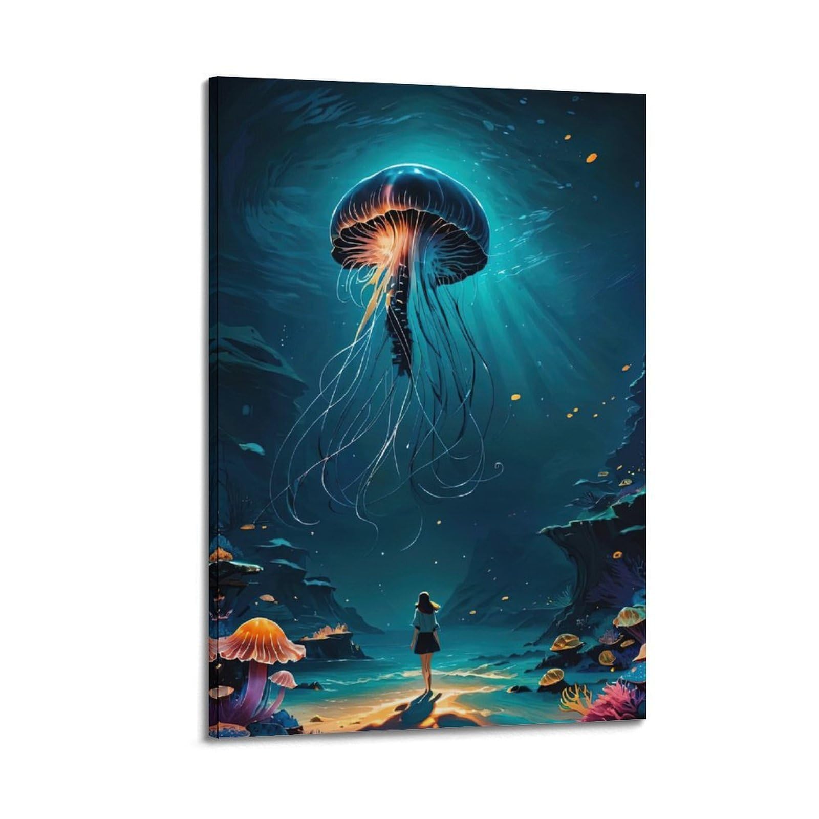 MJZLQN Marine Animal Poster Beauty And The Jellyfish Poster Decorative Painting Canvas Wall Posters And Art Picture Print Modern Family Bedroom Decor Posters 24x36inch(60x90cm)