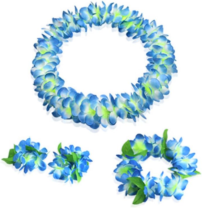 Hawaiian Flowers Leis Necklace Headband Bracelets Set for Tropical Luau Party Decorations Favors